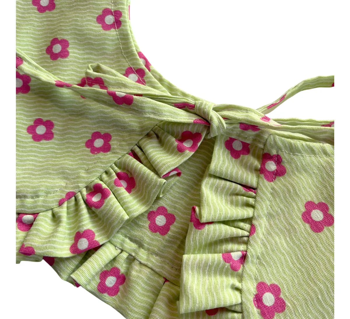 Cuellito desmontable adulto rayas verde y flores fucsia