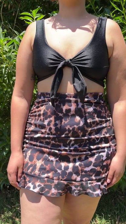 Falda recogida con pretina, leopardo (solo falda, sin calzón)